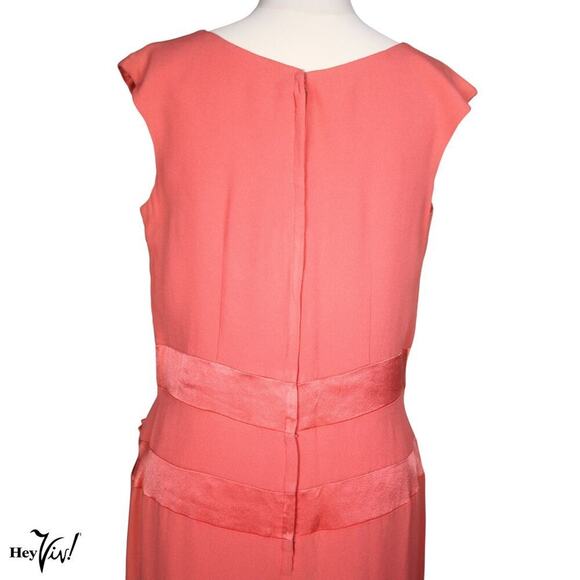 Vintage Pink Cocktail Dress w Satin Band Trim and Bow Metal Zip Size L - Hey Viv - Picture 4 of 7